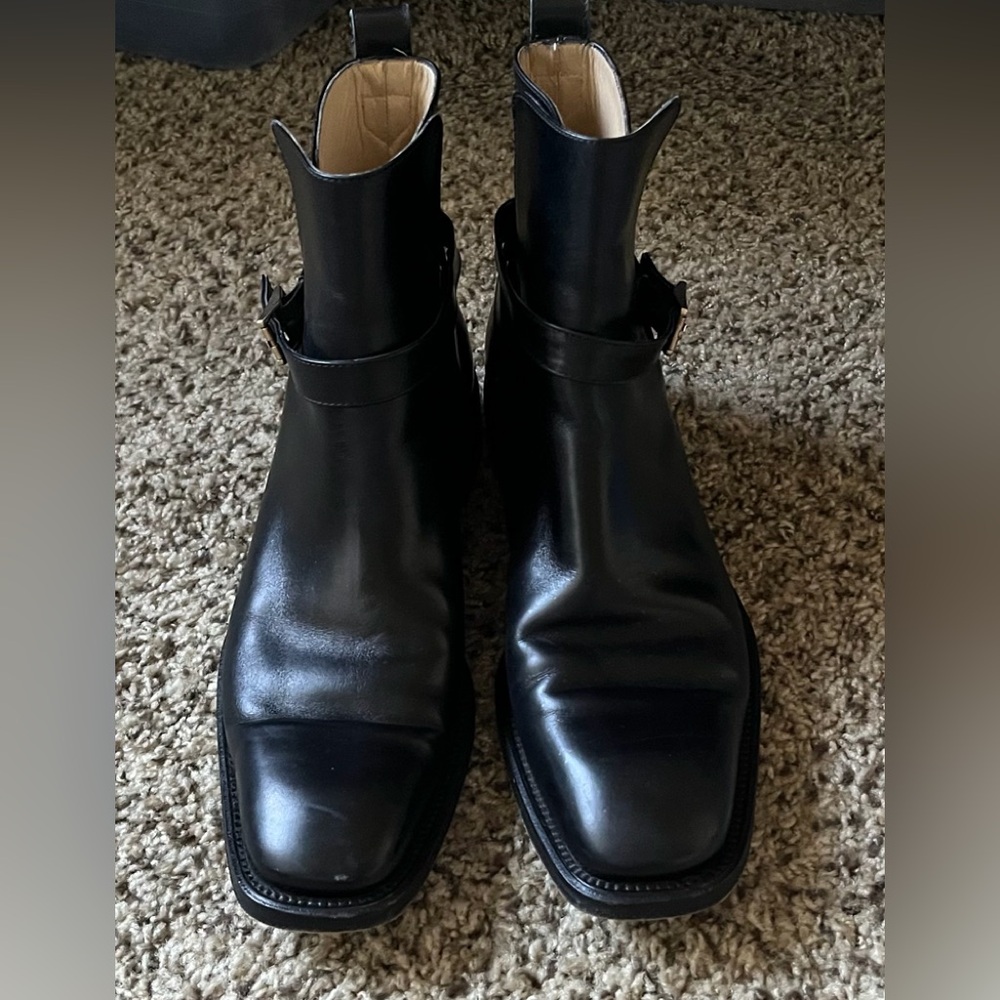 Salvatore Ferragamo Black Leather Buckle Boots